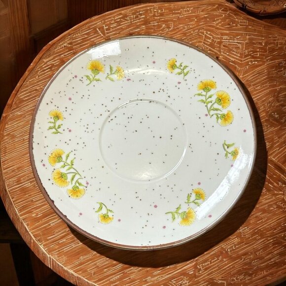 Vintage Brown Speckled Daisy Yellow Dandelion Salad Plates Size 7 1/2"  Japan - Picture 1 of 7